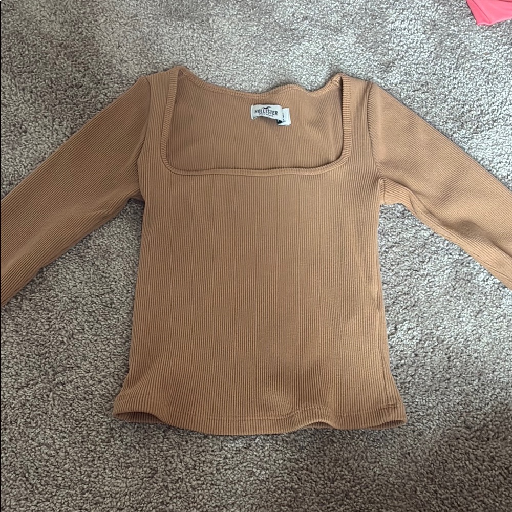 Hollister Camel Ribbed Long Sleeve Top
